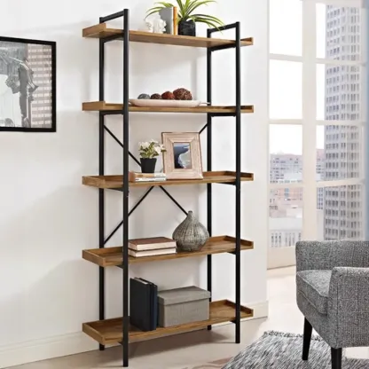 5-Tier Open Back Metal Frame Rectangular Bookcase Image - 1