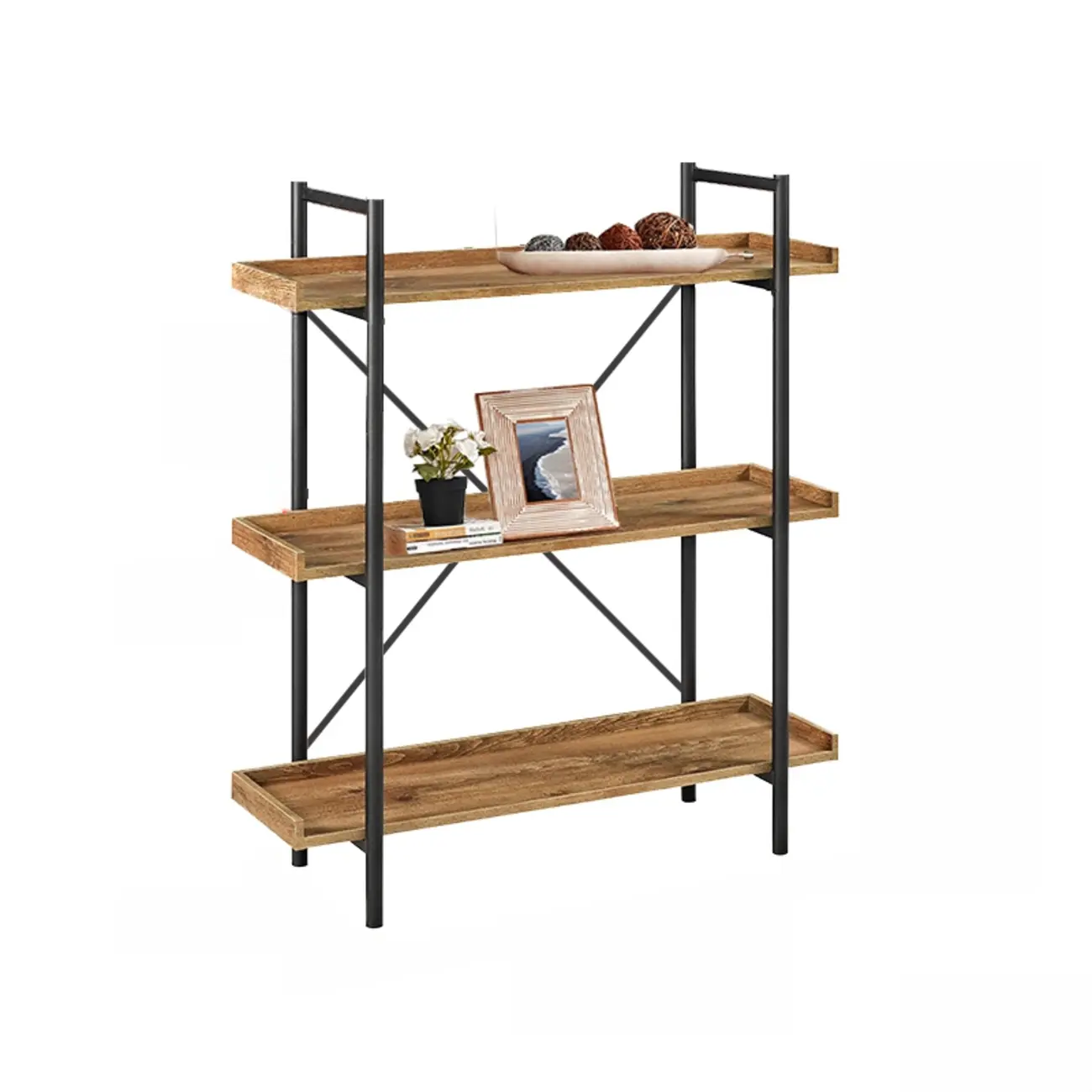 5-Tier Open Back Metal Frame Rectangular Bookcase Image - 3 | homeyfad