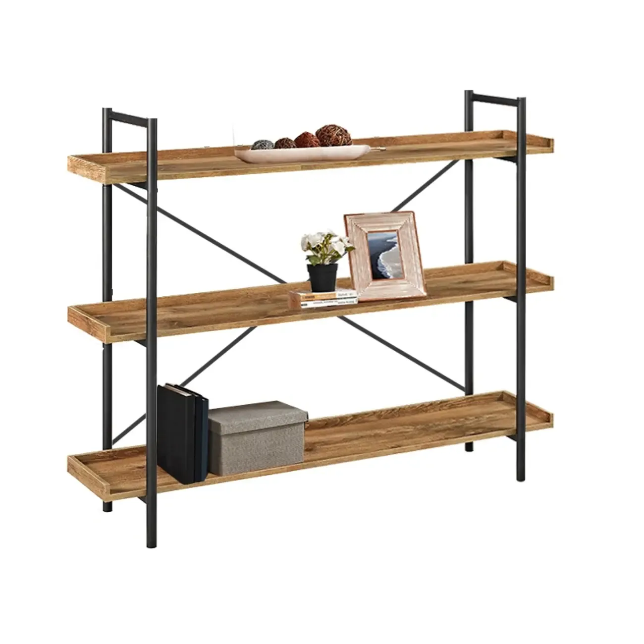 5-Tier Open Back Metal Frame Rectangular Bookcase Image - 5