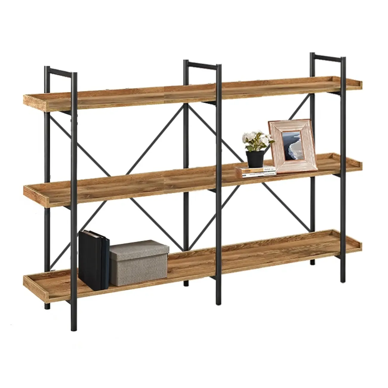 5-Tier Open Back Metal Frame Rectangular Bookcase Image - 10