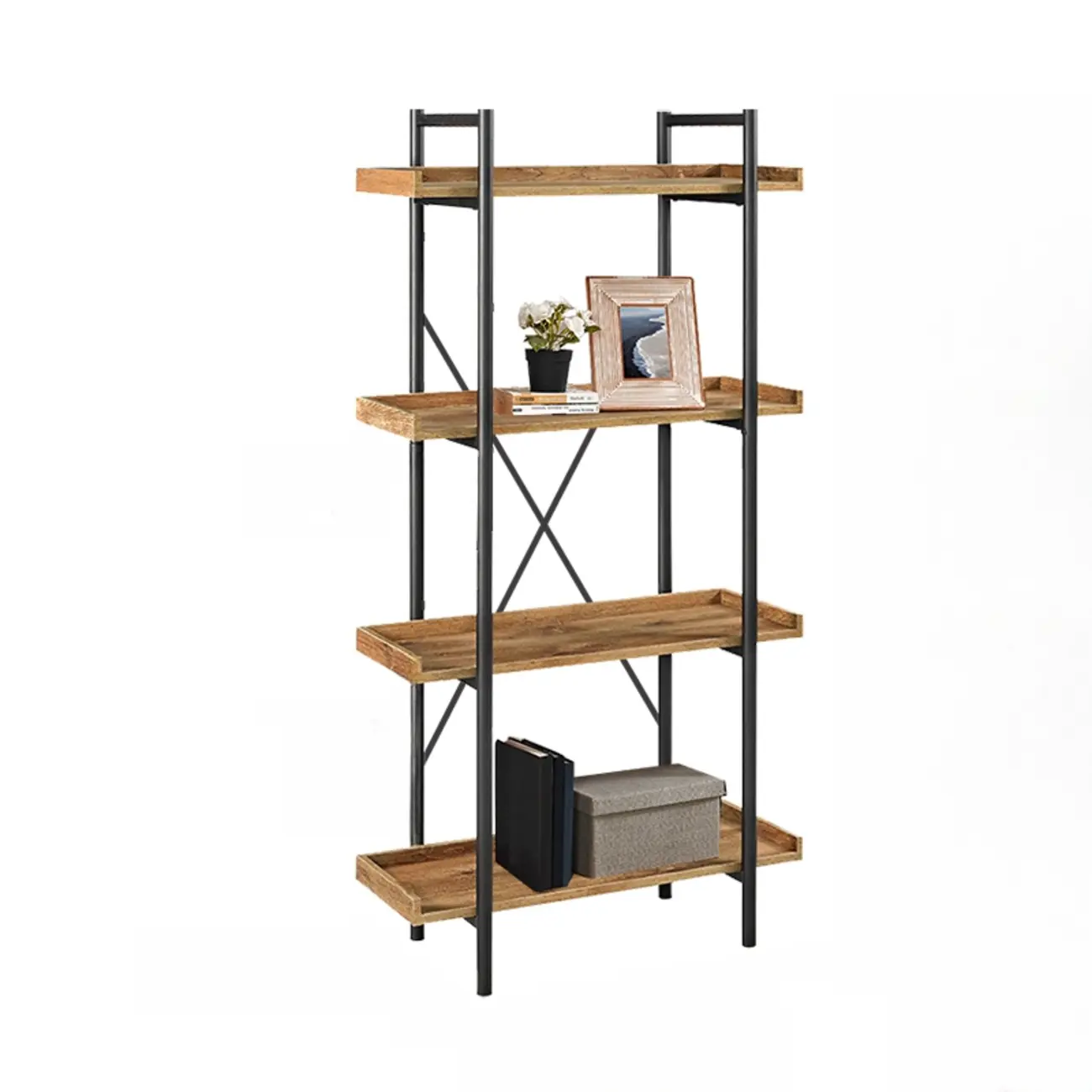 5-Tier Open Back Metal Frame Rectangular Bookcase Image - 11 | homeyfad