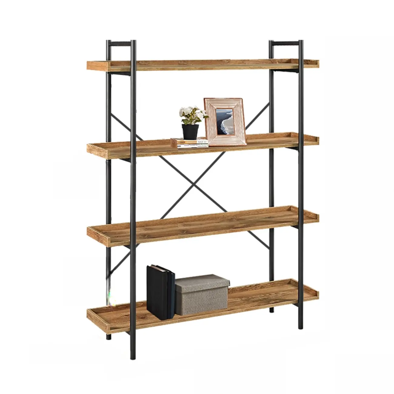 5-Tier Open Back Metal Frame Rectangular Bookcase Image - 12 | homeyfad