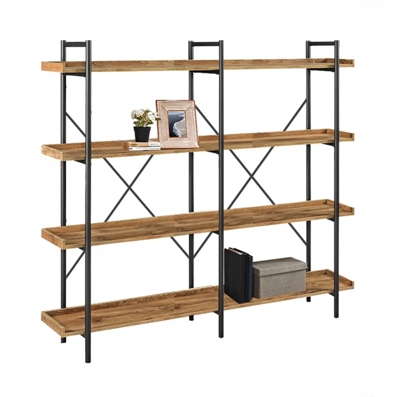 5-Tier Open Back Metal Frame Rectangular Bookcase Image - 14 | homeyfad