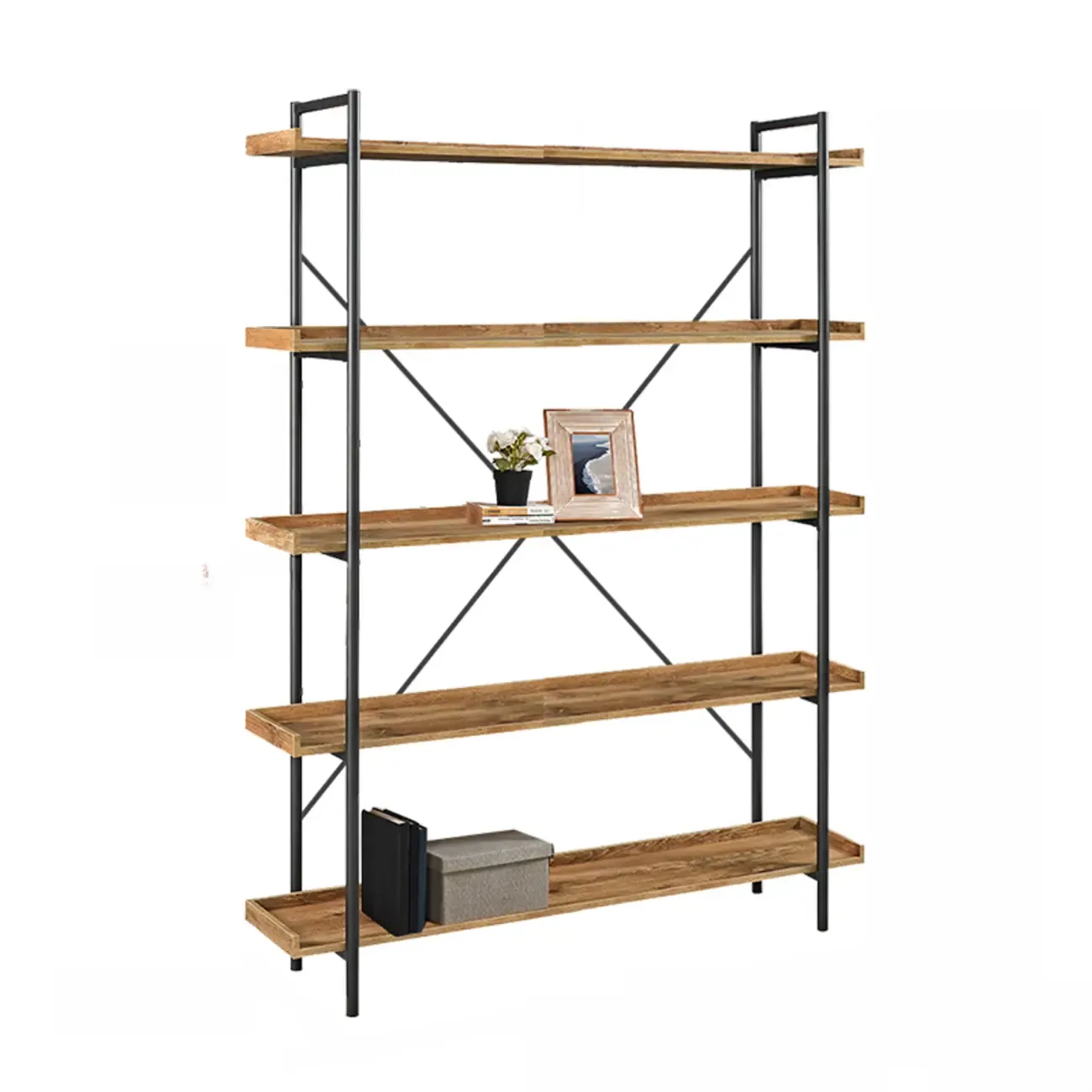 5-Tier Open Back Metal Frame Rectangular Bookcase Image - 18