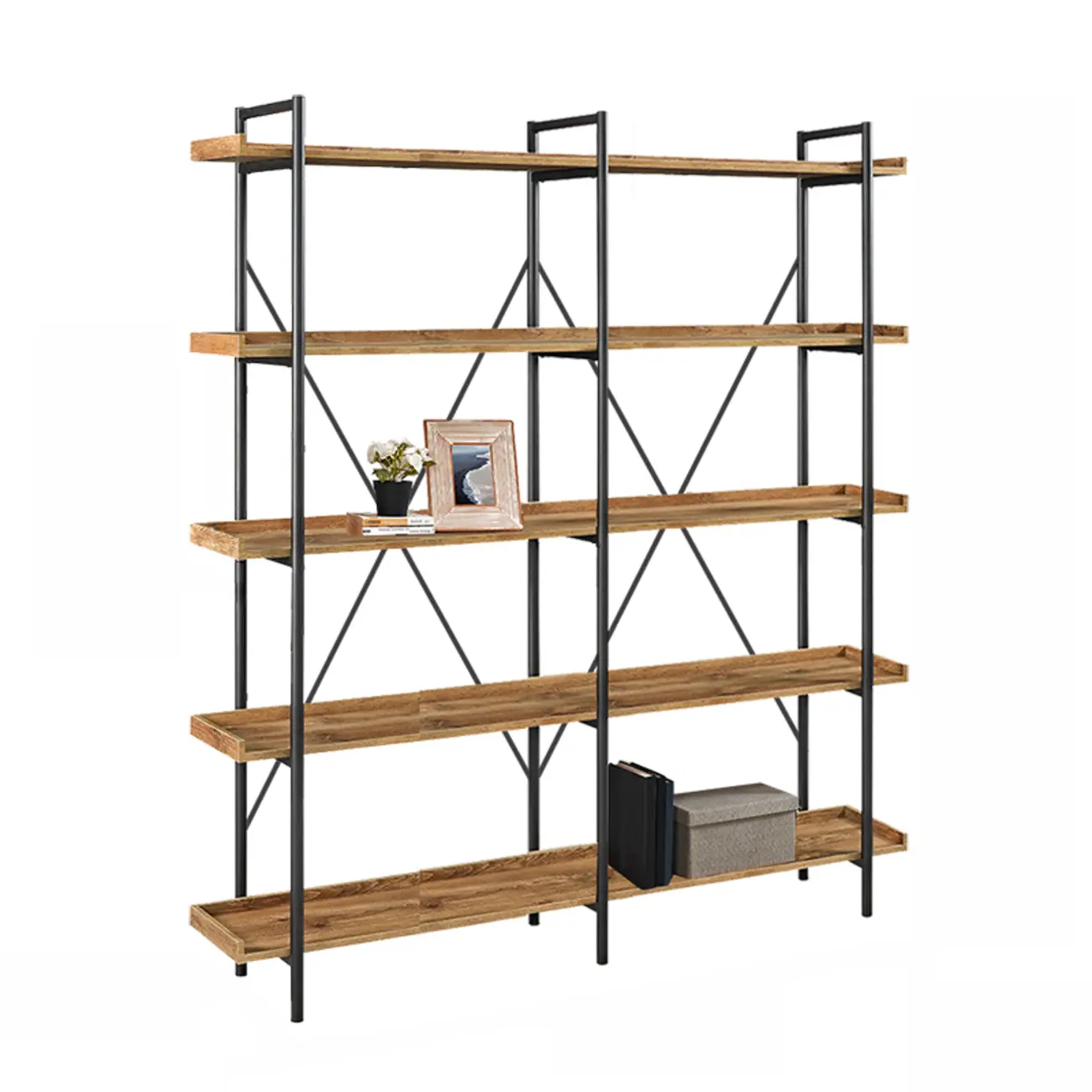 5-Tier Open Back Metal Frame Rectangular Bookcase Image - 19 | homeyfad