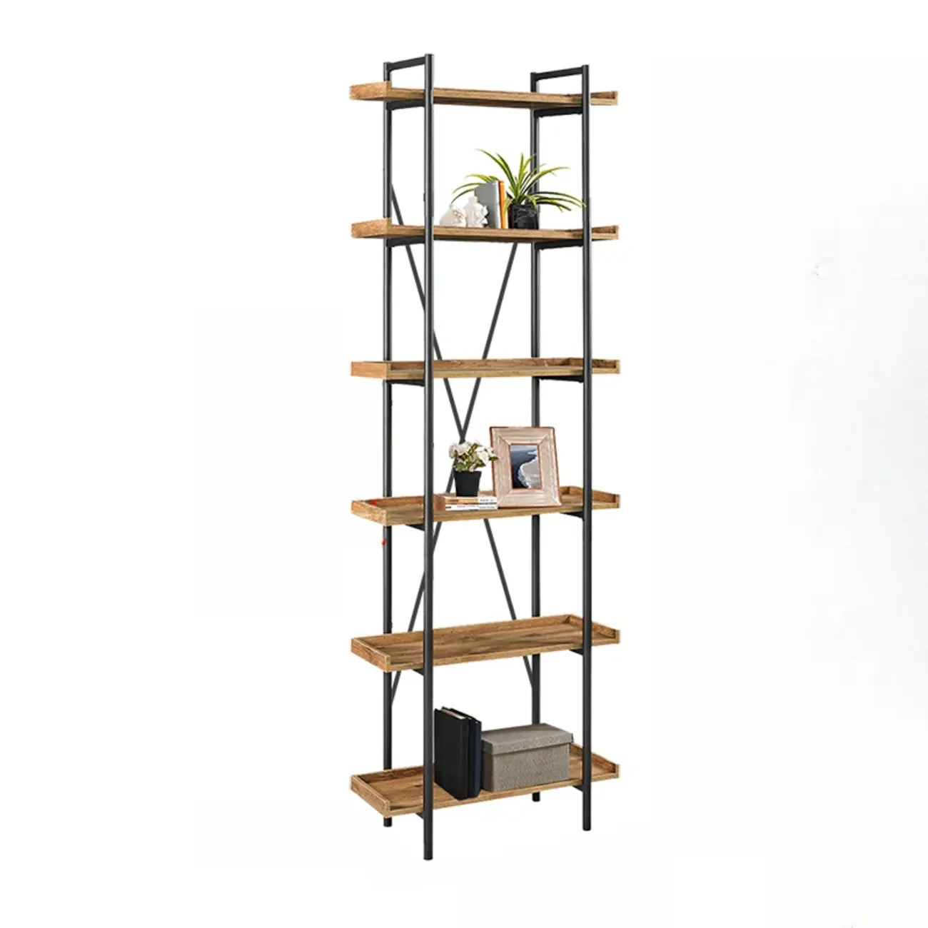 5-Tier Open Back Metal Frame Rectangular Bookcase Image - 21 | homeyfad