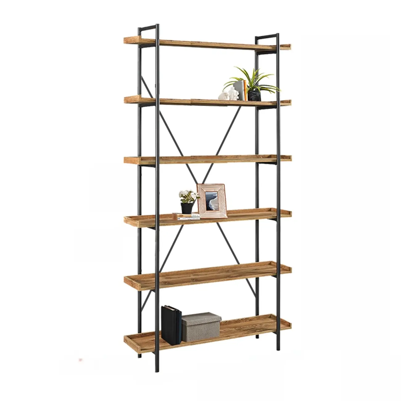 5-Tier Open Back Metal Frame Rectangular Bookcase Image - 22 | homeyfad