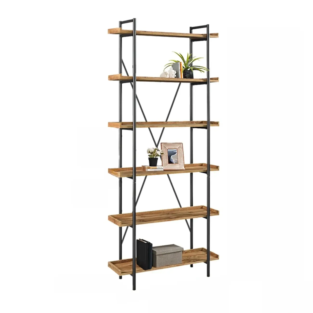 5-Tier Open Back Metal Frame Rectangular Bookcase Image - 23
