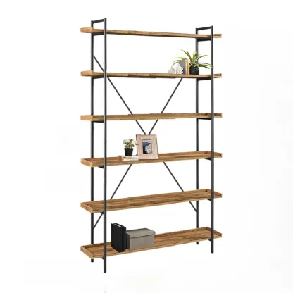 5-Tier Open Back Metal Frame Rectangular Bookcase Image - 24