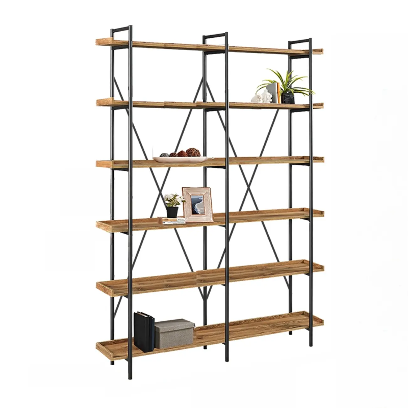 5-Tier Open Back Metal Frame Rectangular Bookcase Image - 25 | homeyfad