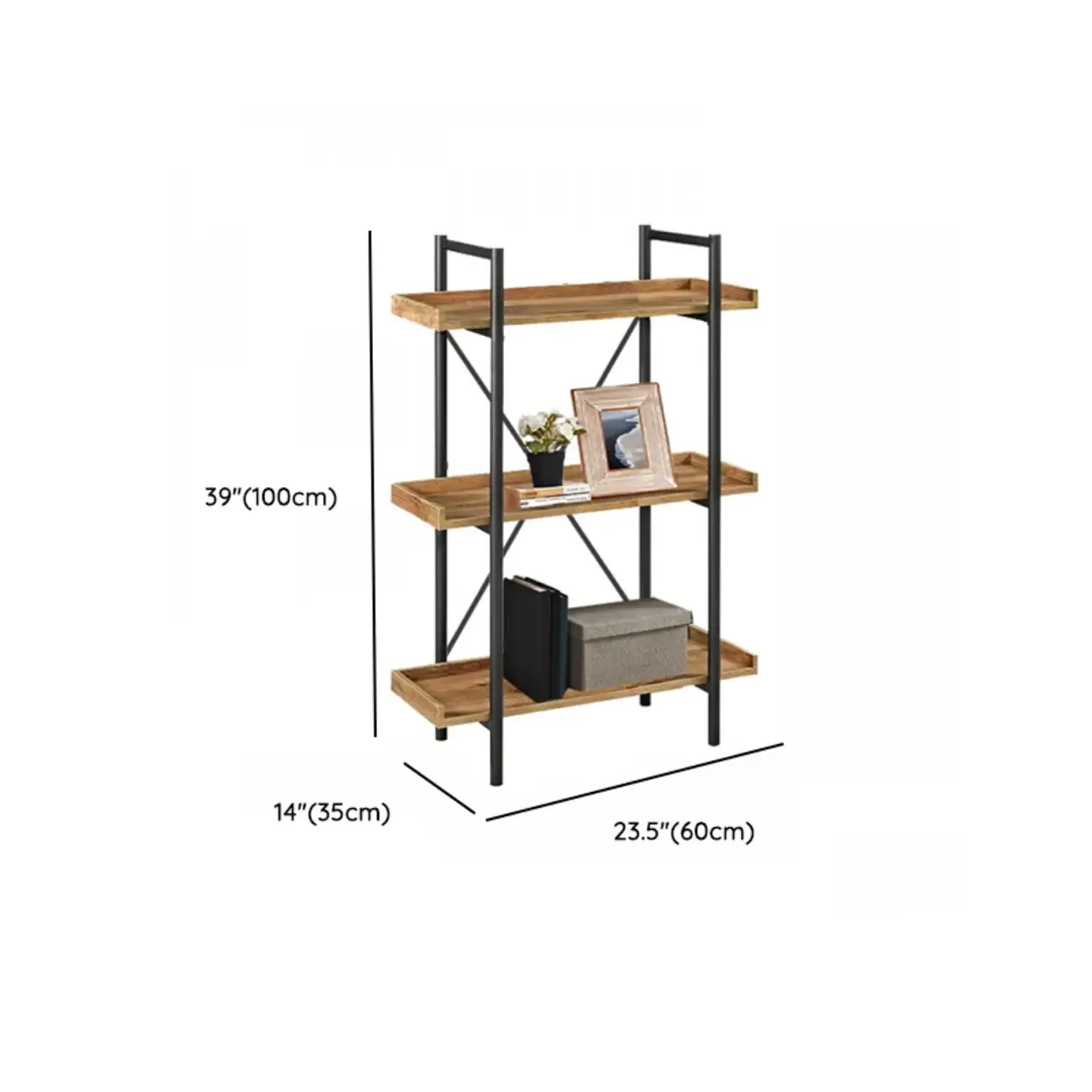5-Tier Open Back Metal Frame Rectangular Bookcase #size