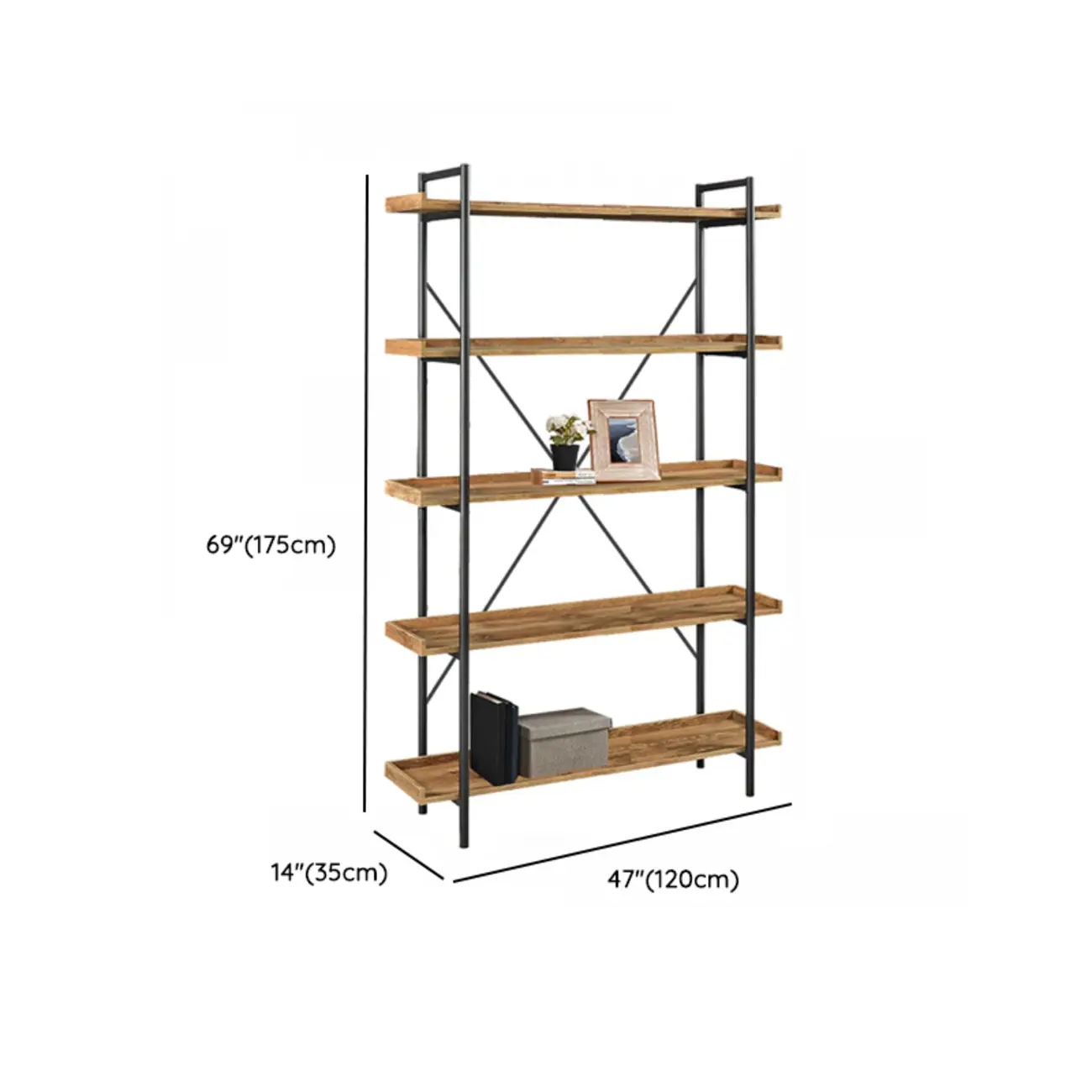 5-Tier Open Back Metal Frame Rectangular Bookcase Image - 32 | homeyfad