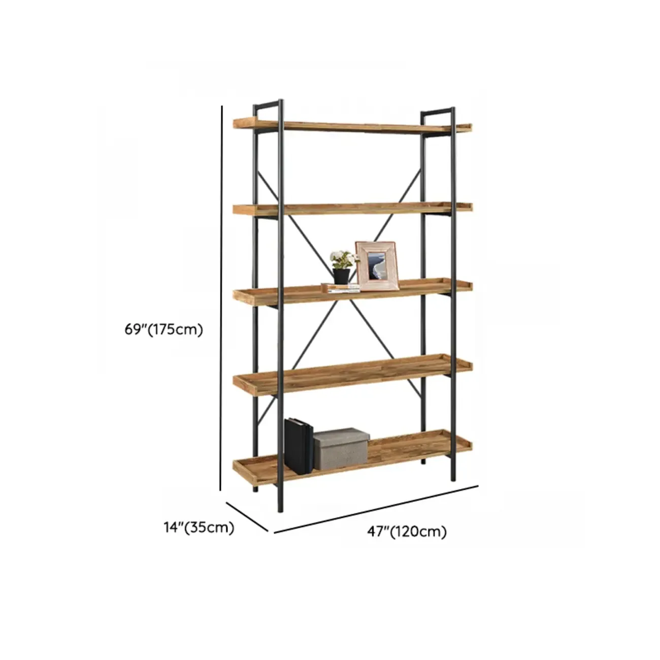 5-Tier Open Back Metal Frame Rectangular Bookcase Image - 32