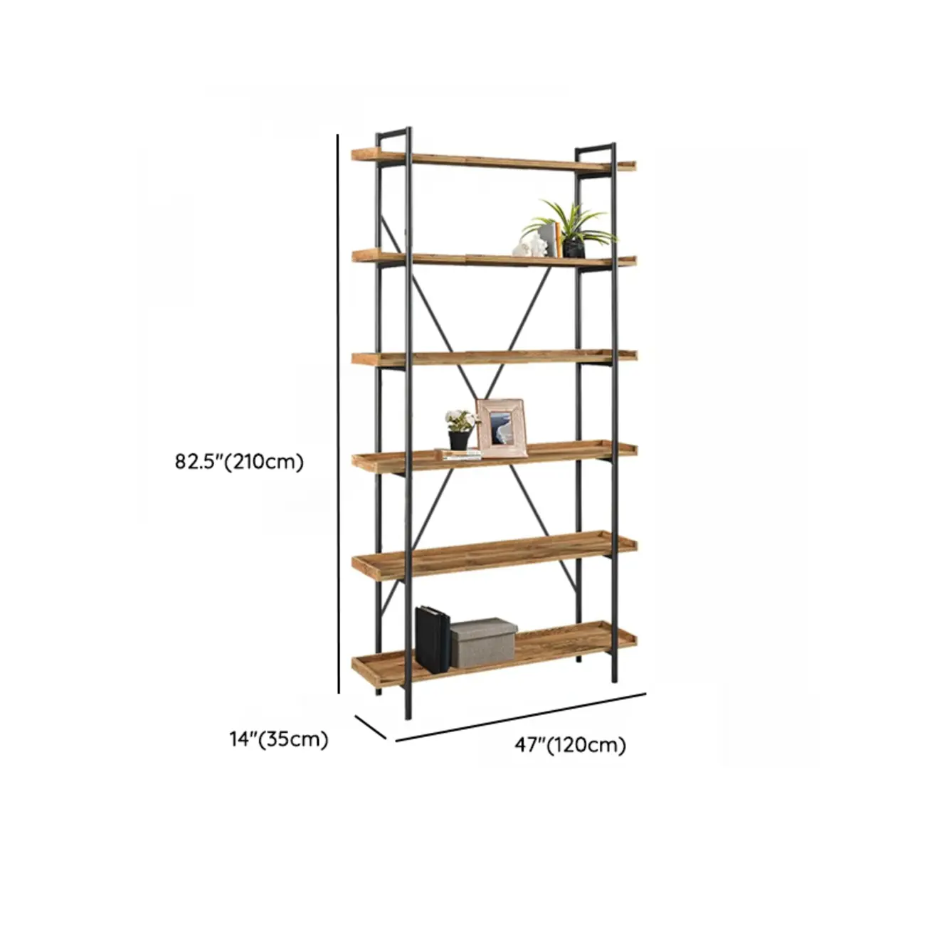 5-Tier Open Back Metal Frame Rectangular Bookcase Image - 34 | homeyfad