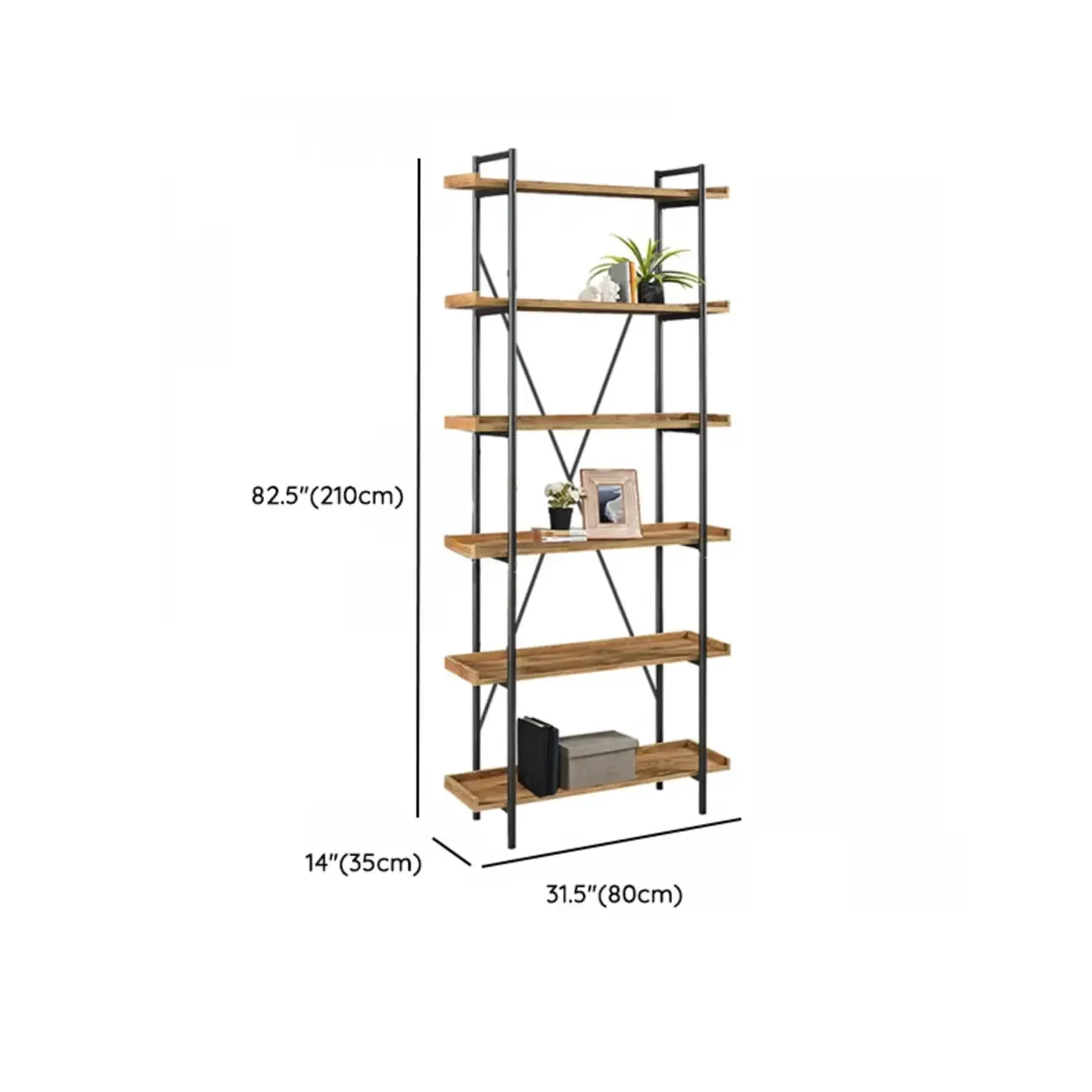 5-Tier Open Back Metal Frame Rectangular Bookcase Image - 38