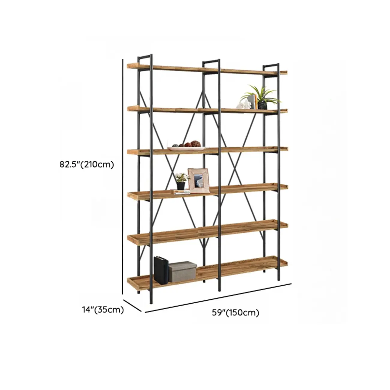 5-Tier Open Back Metal Frame Rectangular Bookcase Image - 45 | homeyfad