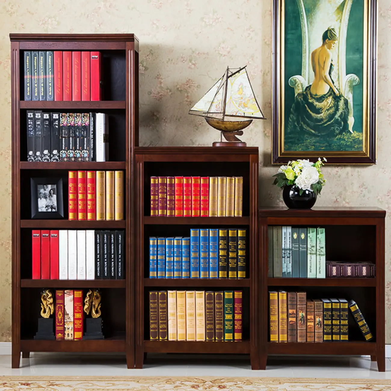 Classic Birch Wood 5-Tier Vertical Barrister Bookcase Image - 1 | homeyfad