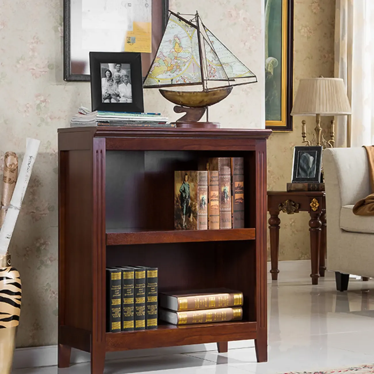 Classic Birch Wood 5-Tier Vertical Barrister Bookcase Image - 3