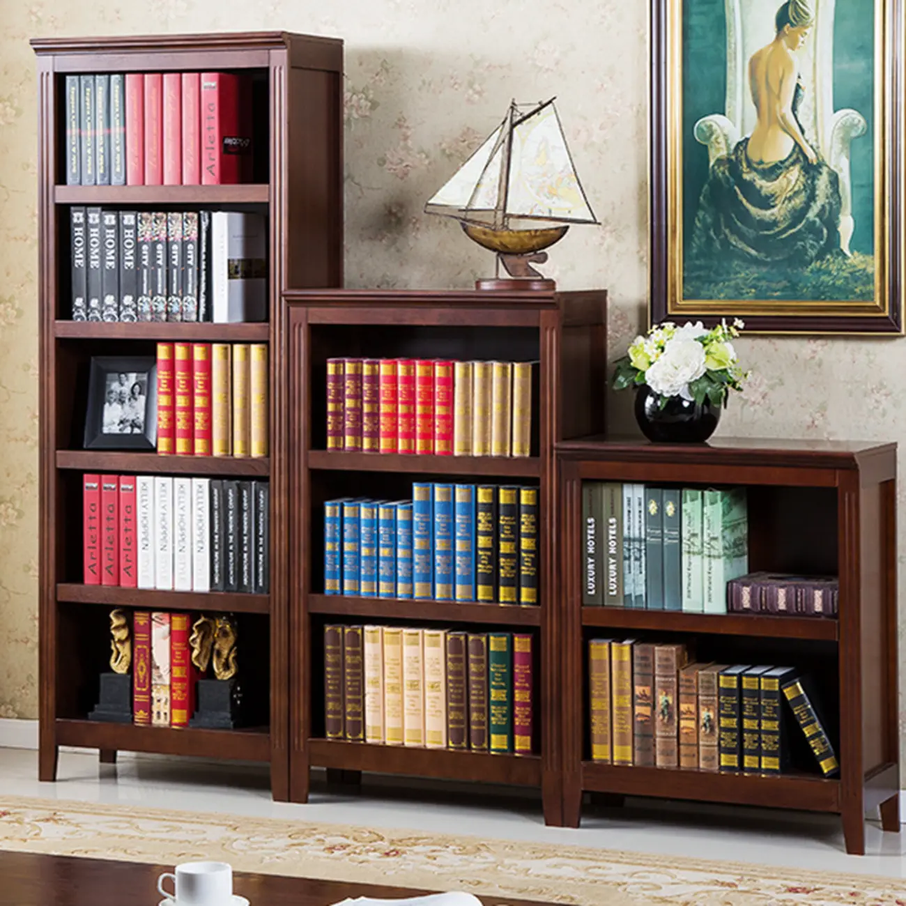 Classic Birch Wood 5-Tier Vertical Barrister Bookcase Image - 4 | homeyfad