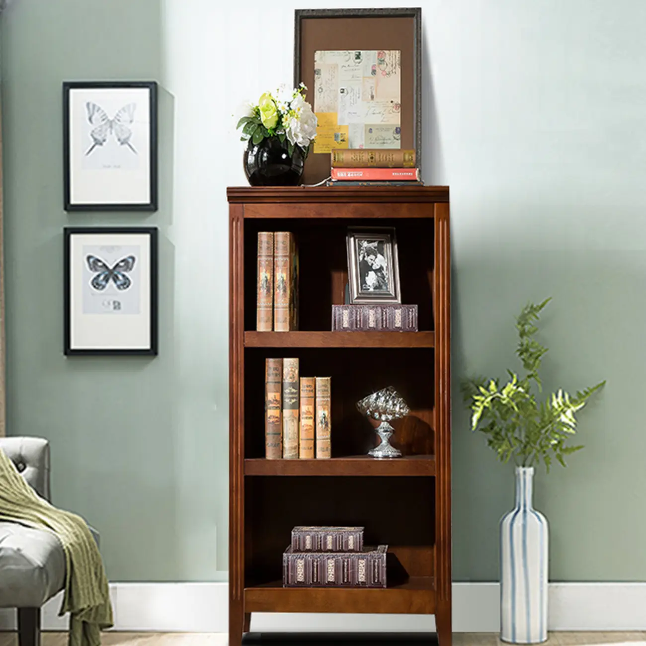 Classic Birch Wood 5-Tier Vertical Barrister Bookcase Image - 5 | homeyfad
