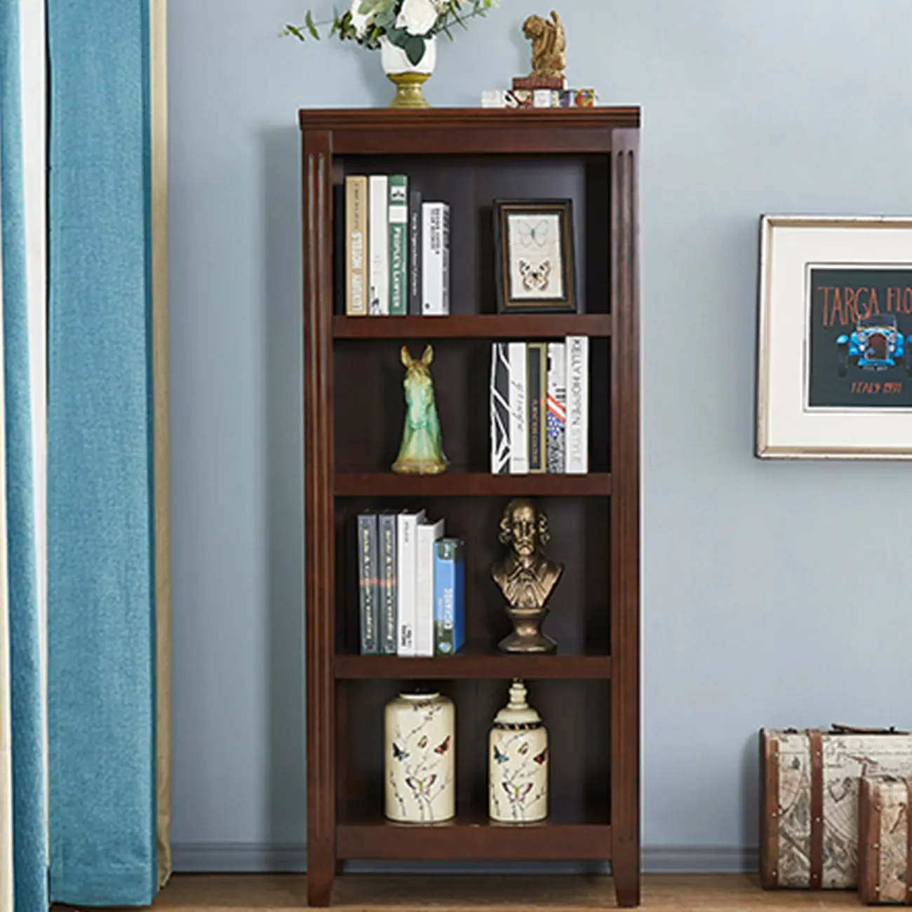Classic Birch Wood 5-Tier Vertical Barrister Bookcase Image - 7 | homeyfad