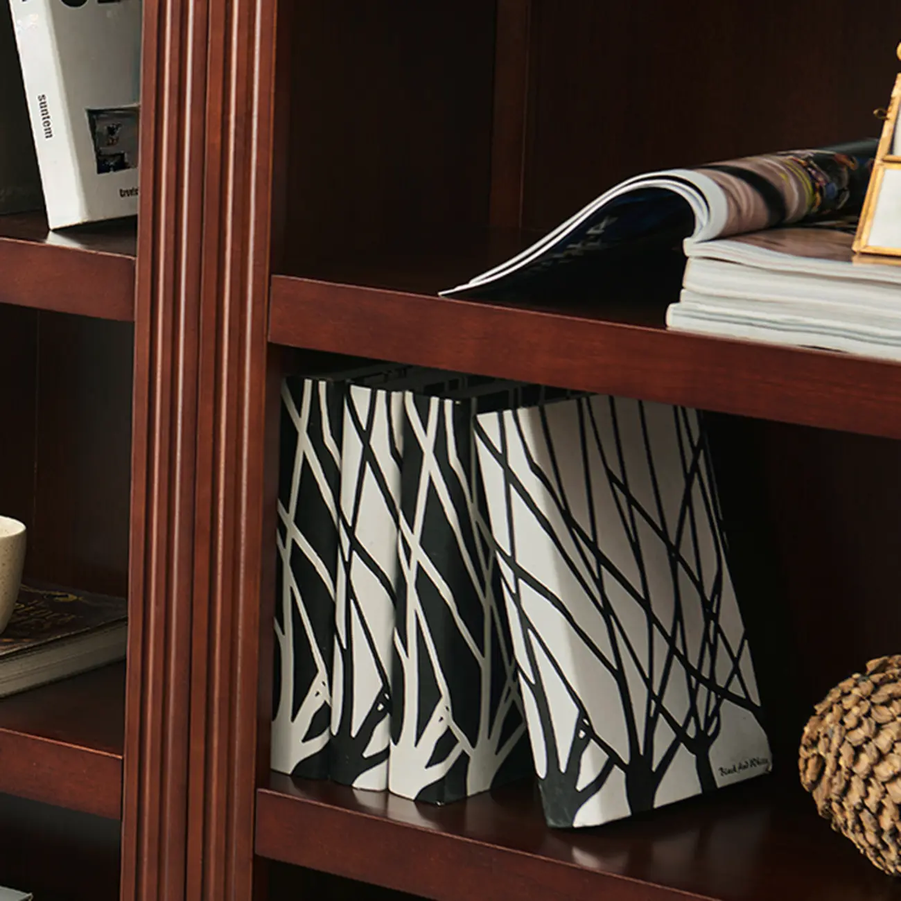 Classic Birch Wood 5-Tier Vertical Barrister Bookcase Image - 8 | homeyfad