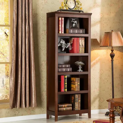 Classic Birch Wood 5-Tier Vertical Barrister Bookcase Image - 15