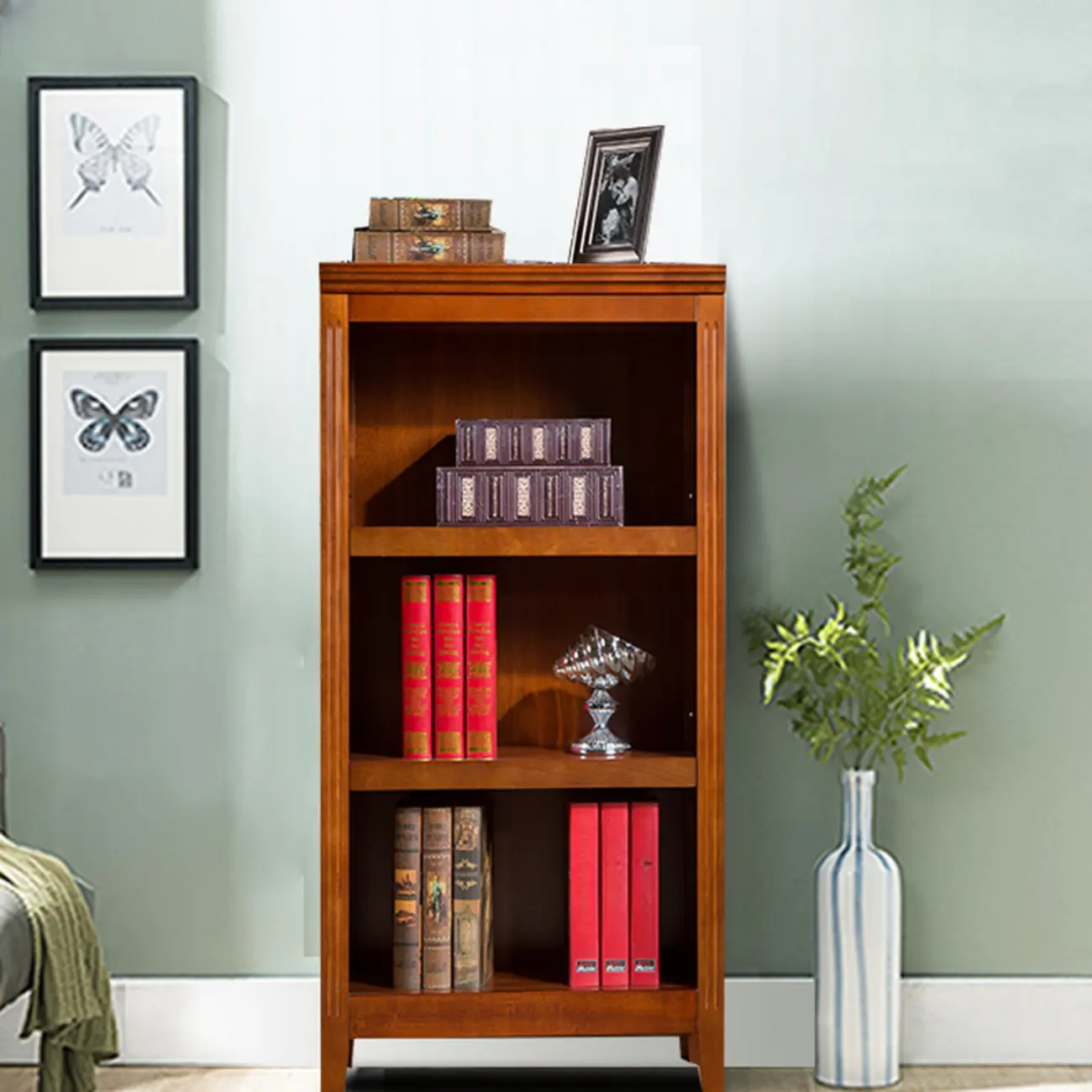 Classic Birch Wood 5-Tier Vertical Barrister Bookcase Image - 17 | homeyfad