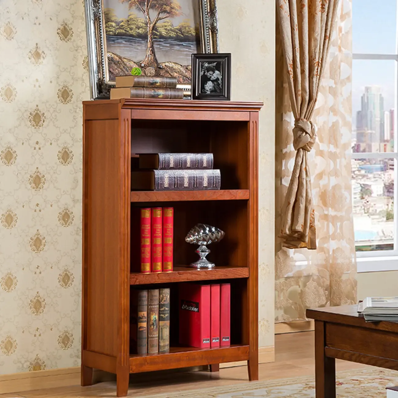 Classic Birch Wood 5-Tier Vertical Barrister Bookcase Image - 18