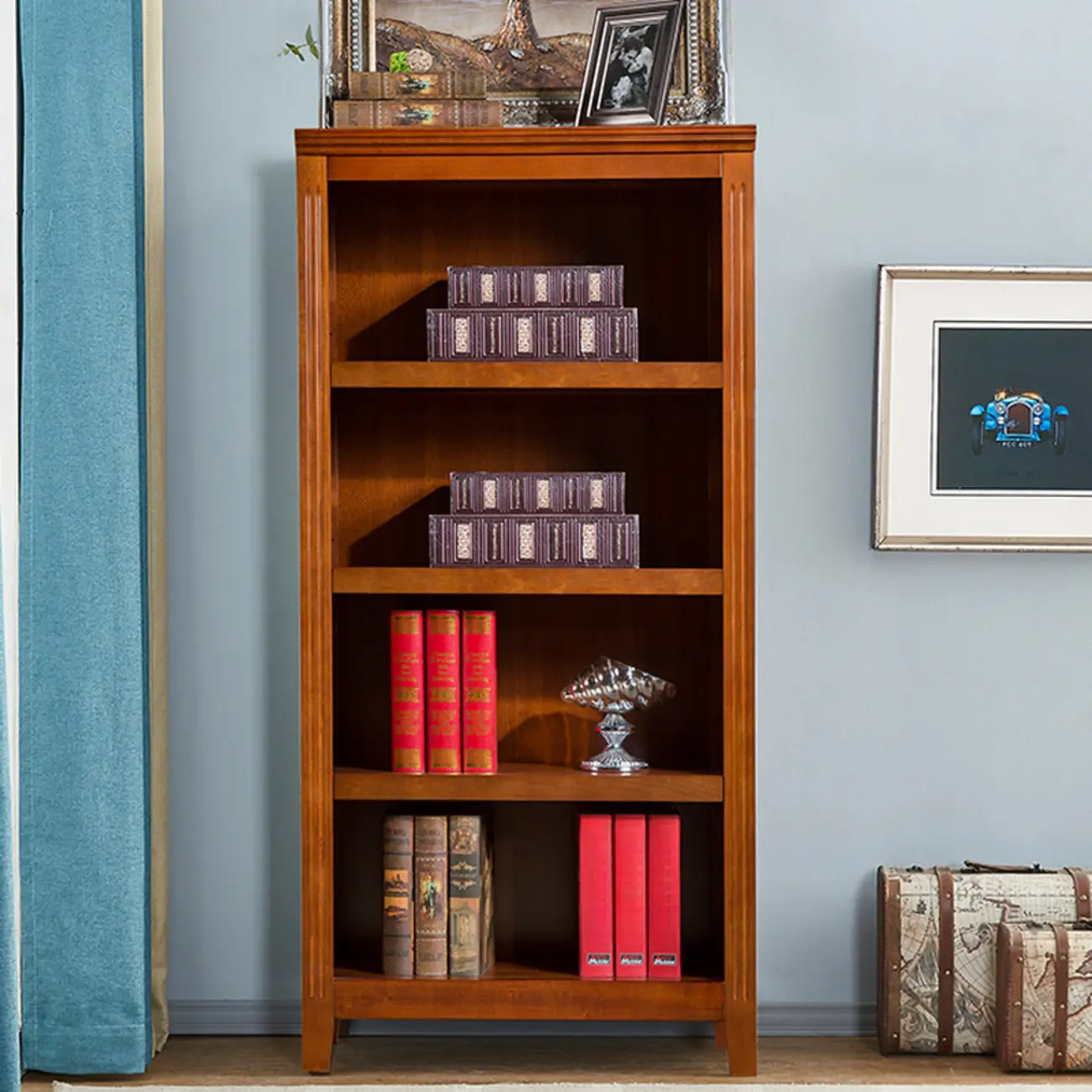 Classic Birch Wood 5-Tier Vertical Barrister Bookcase Image - 20 | homeyfad