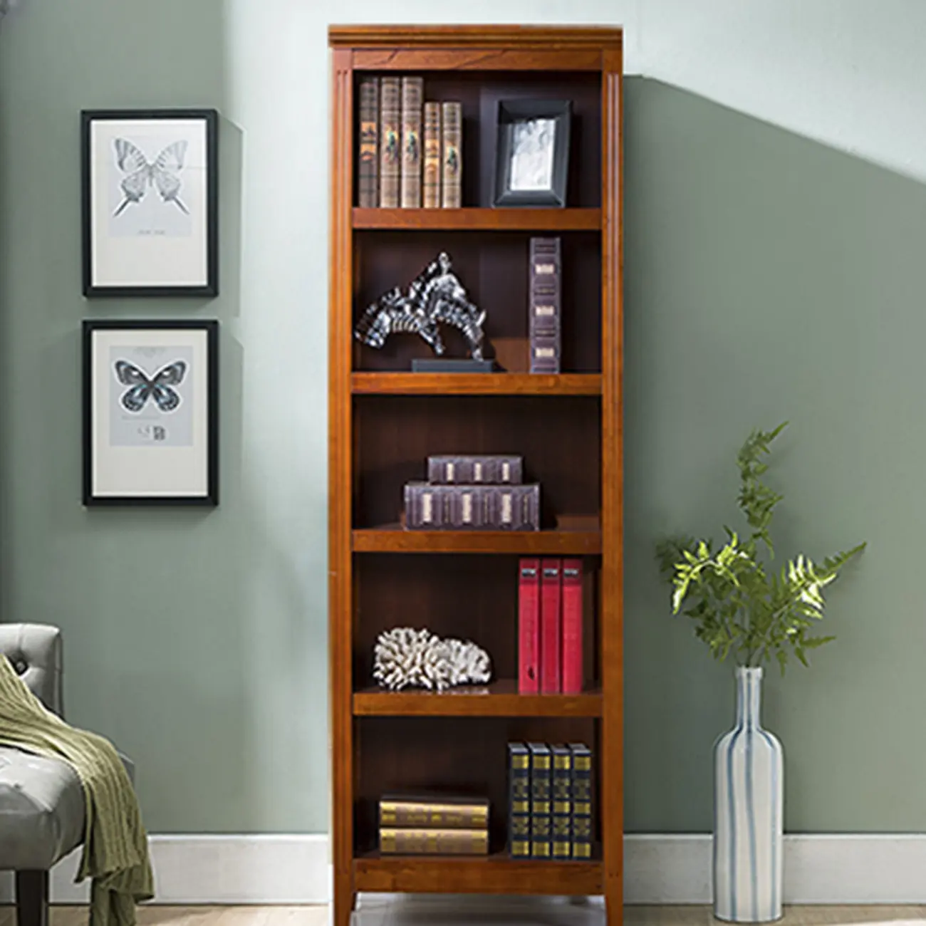 Classic Birch Wood 5-Tier Vertical Barrister Bookcase Image - 21 | homeyfad