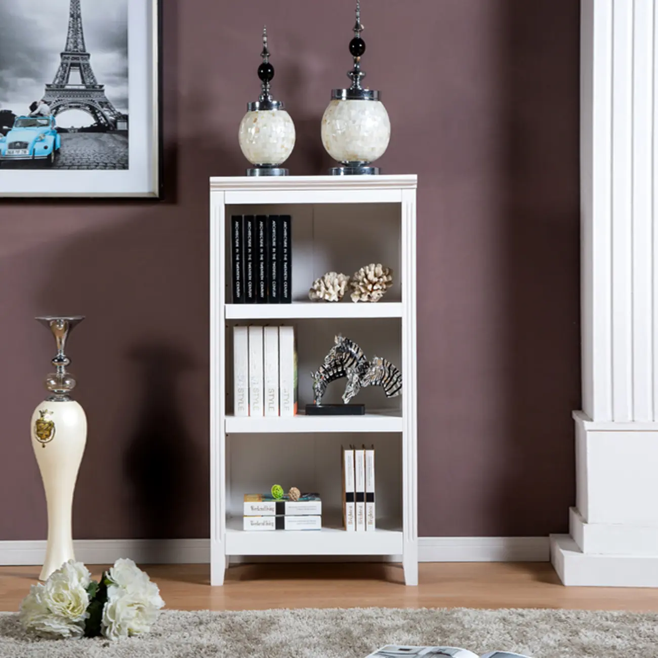 Classic Birch Wood 5-Tier Vertical Barrister Bookcase Image - 24 | homeyfad
