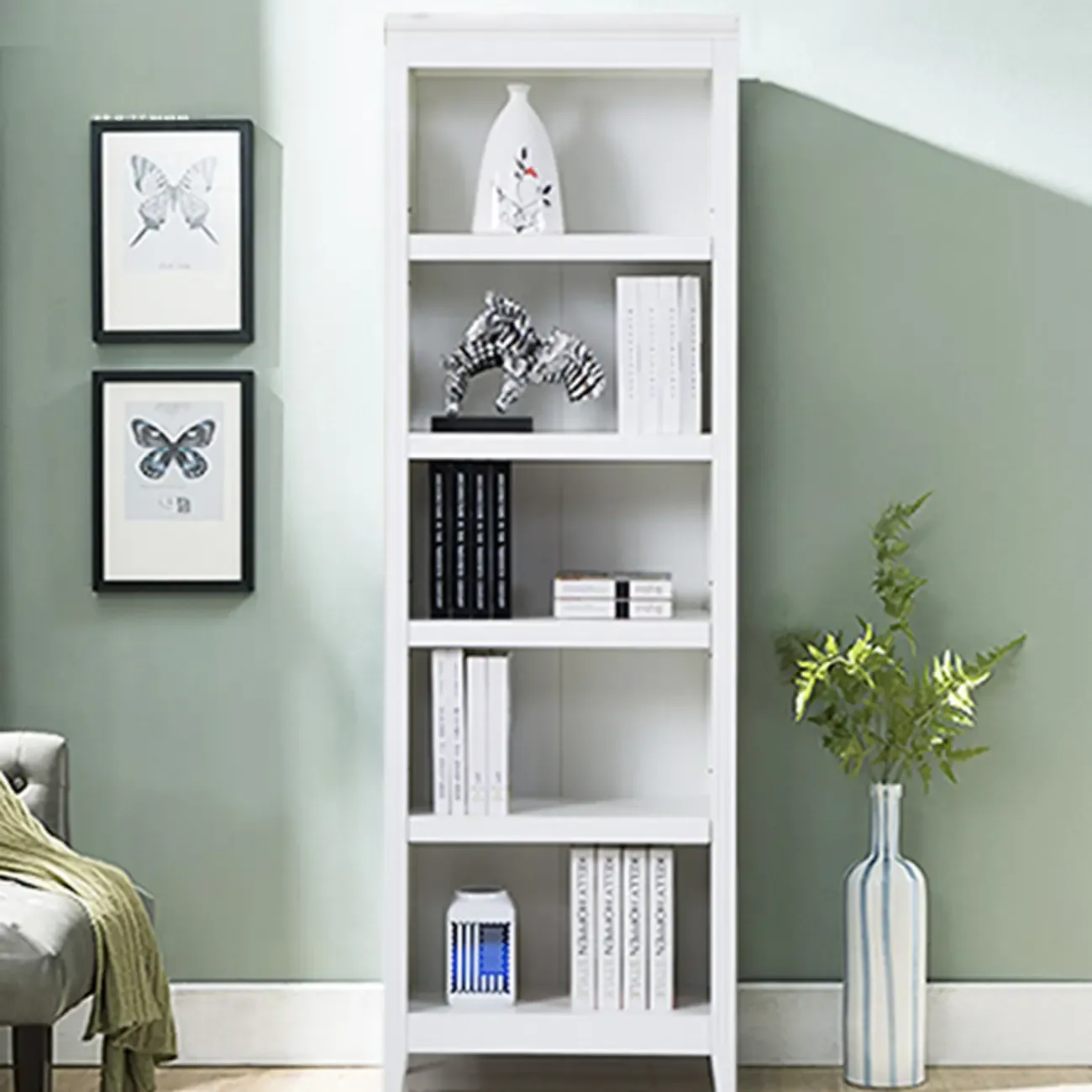 Classic Birch Wood 5-Tier Vertical Barrister Bookcase Image - 28