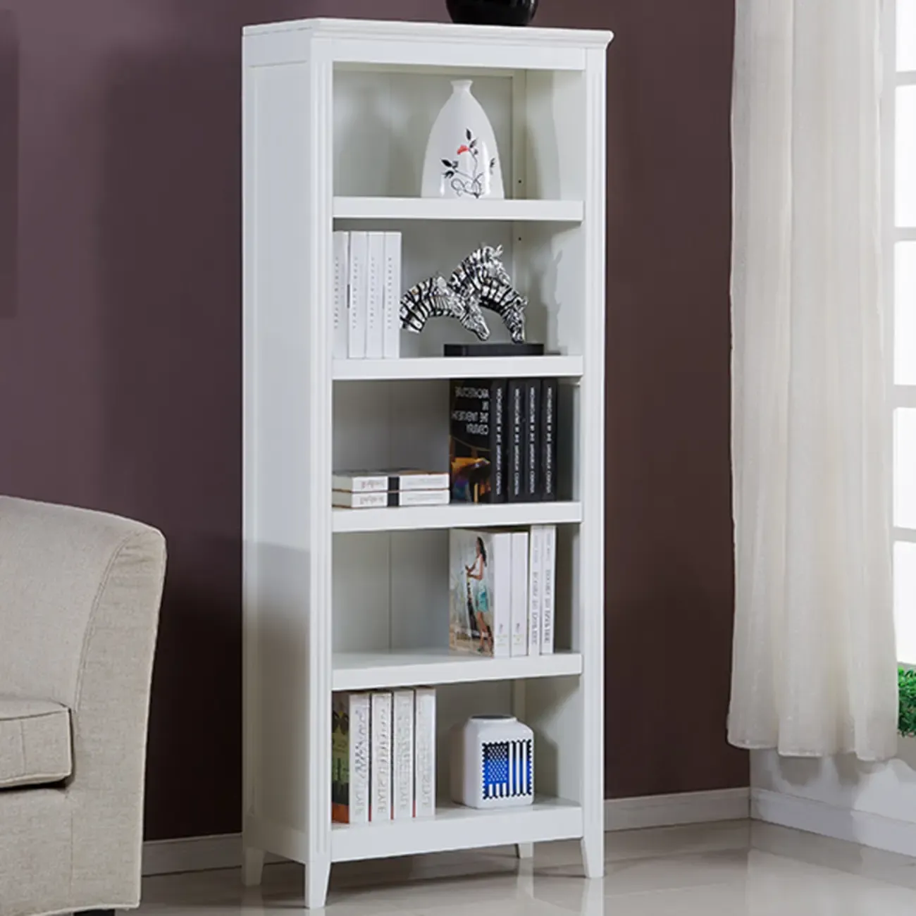 Classic Birch Wood 5-Tier Vertical Barrister Bookcase Image - 29