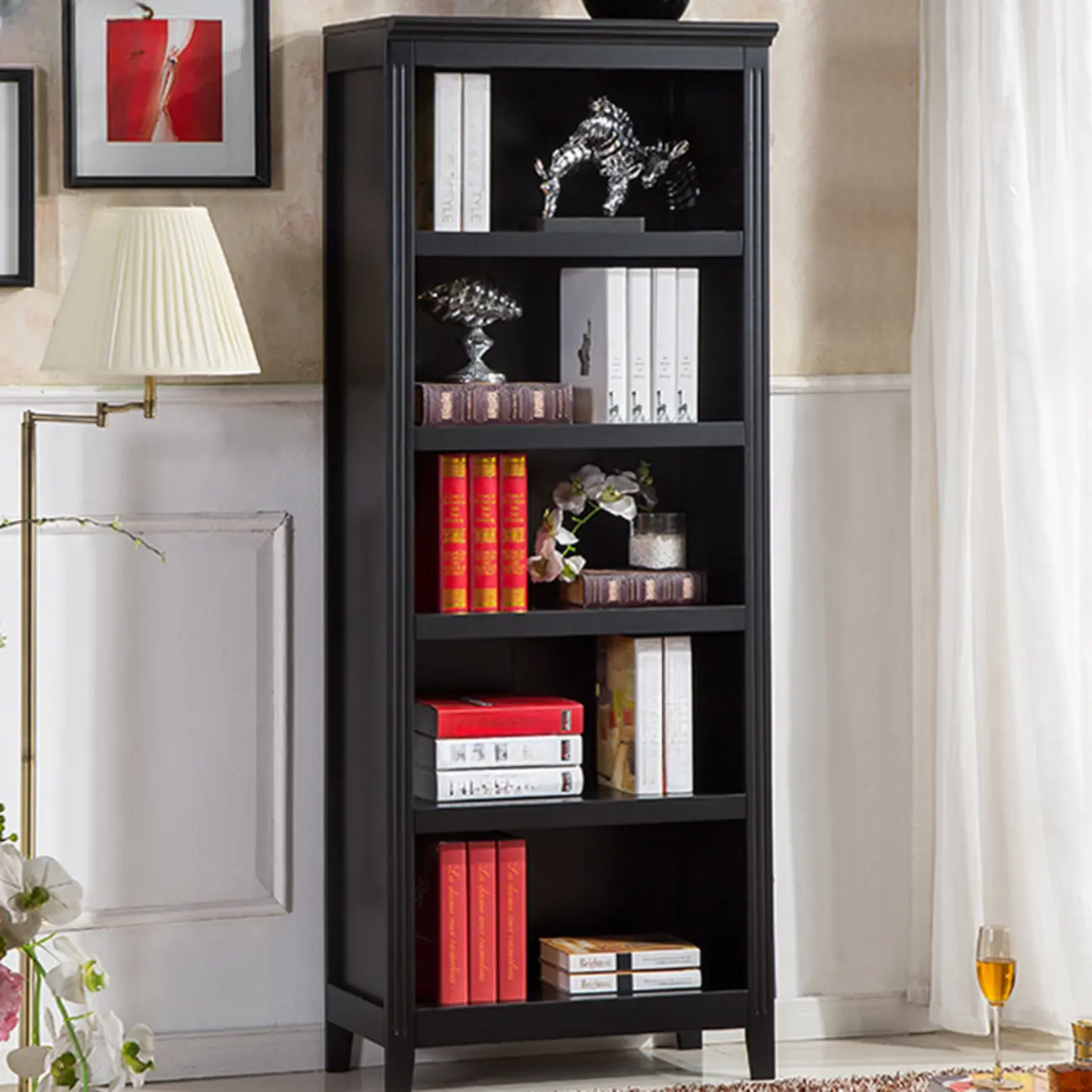 Classic Birch Wood 5-Tier Vertical Barrister Bookcase Image - 31 | homeyfad