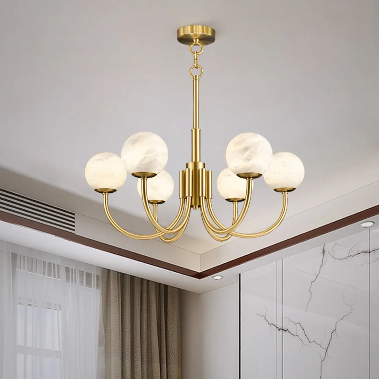 Gold Linear Glass Globe Modern Chandelier Light Image - 1 | homeyfad