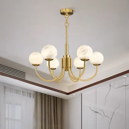 Gold Linear Glass Globe Modern Chandelier Light Image - 1