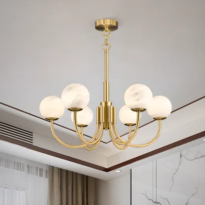 Gold Linear Glass Globe Modern Chandelier Light Image - 4