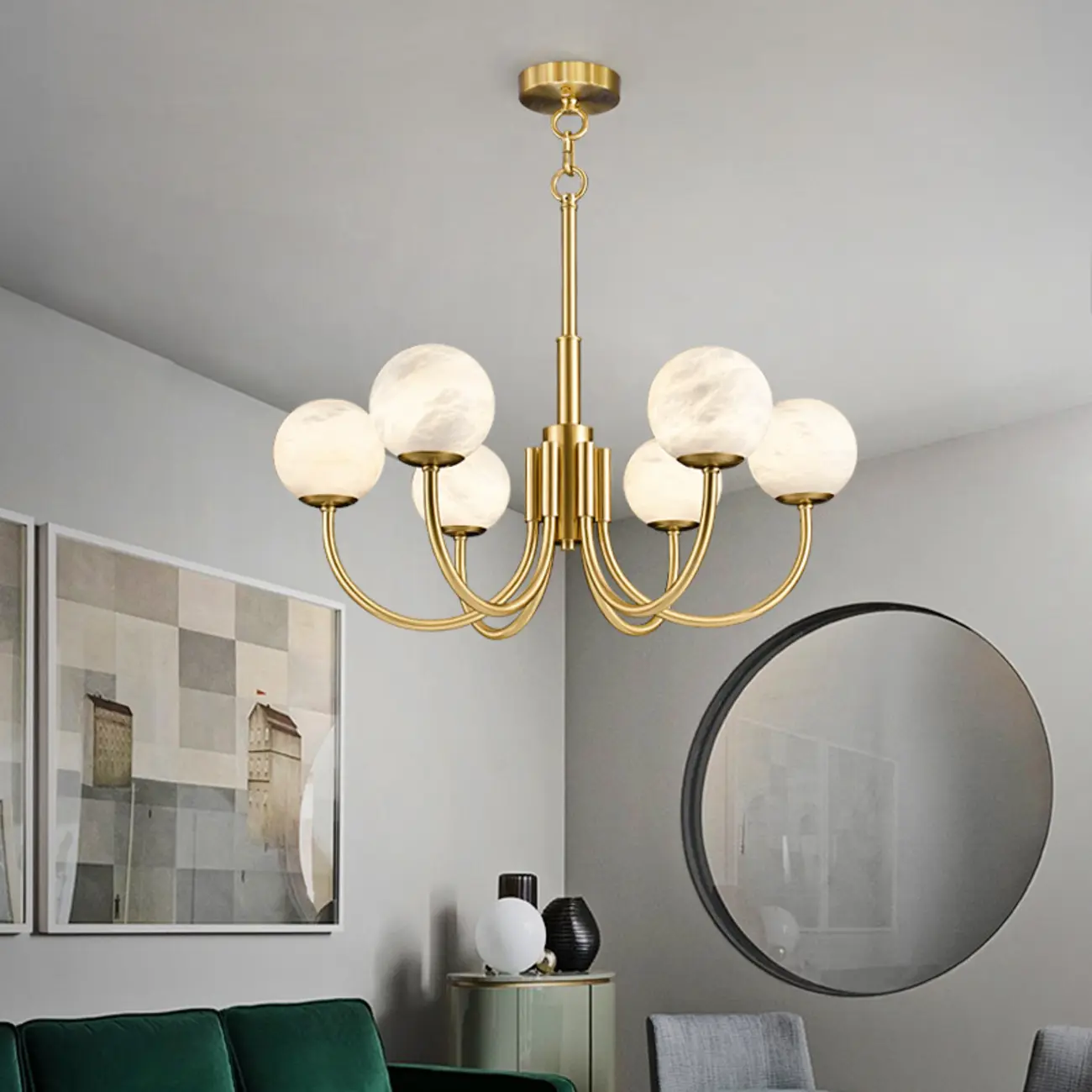 Gold Linear Glass Globe Modern Chandelier Light Image - 6 | homeyfad