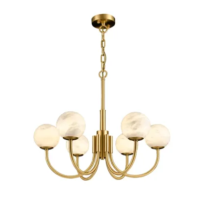 Gold Linear Glass Globe Modern Chandelier Light Image - 8
