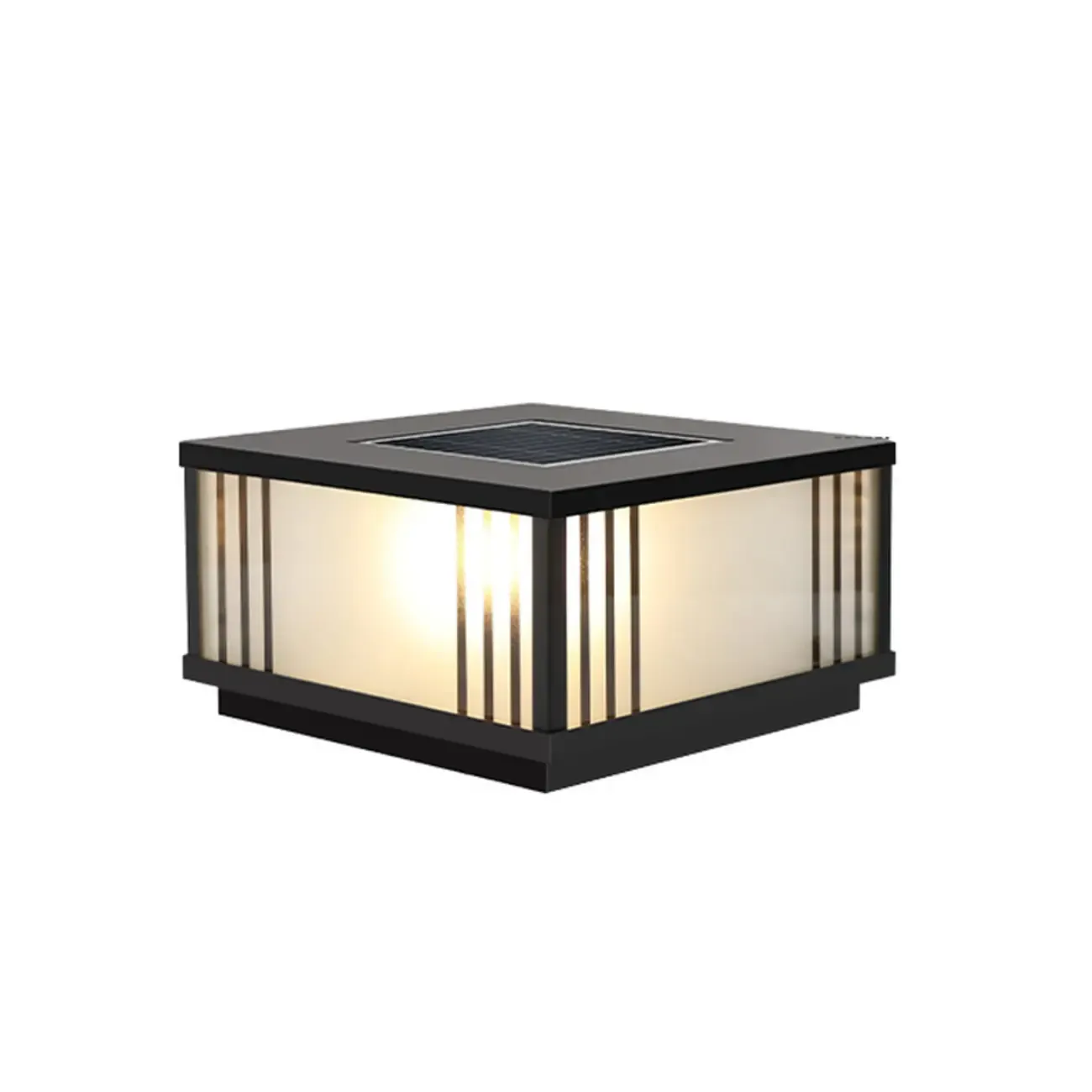 Square Solar Black Metal Glass Post Cap Light Image - 8