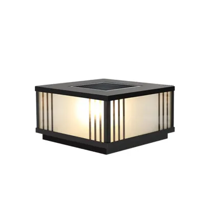 Square Solar Black Metal Glass Post Cap Light Image - 8