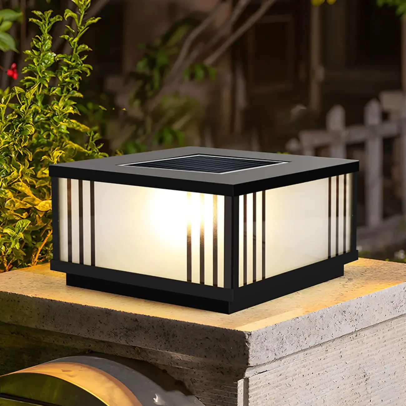 Square Solar Black Metal Glass Post Cap Light Image - 4