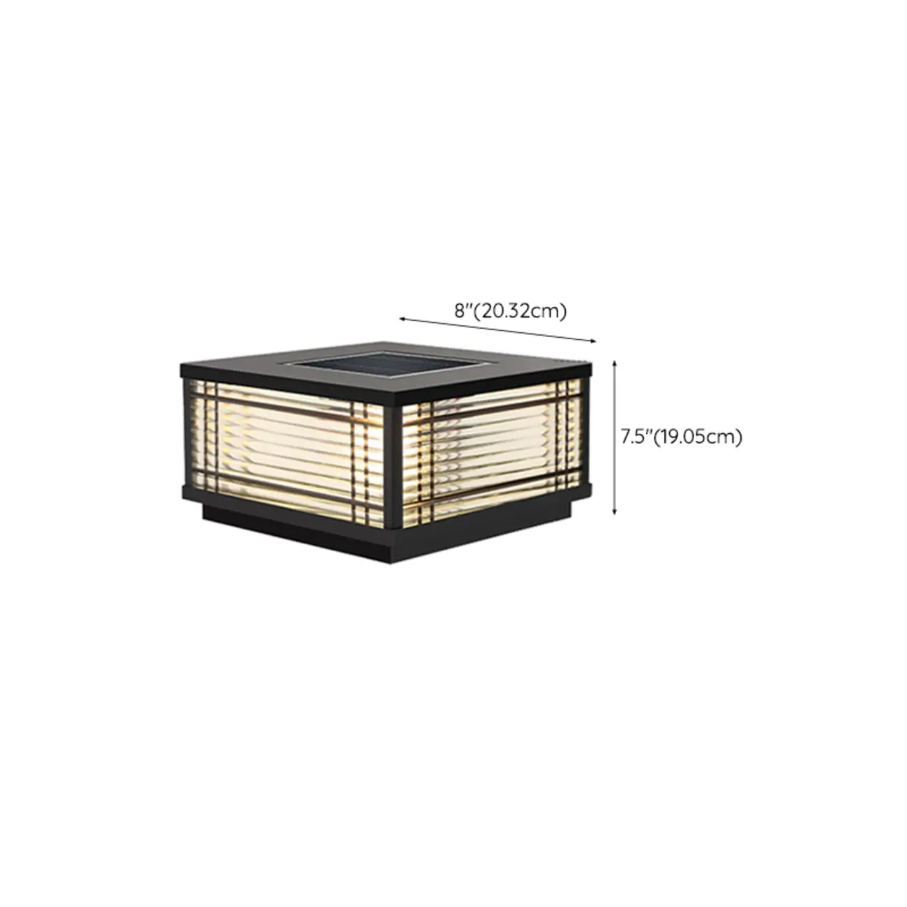 Square Solar Black Metal Glass Post Cap Light #size