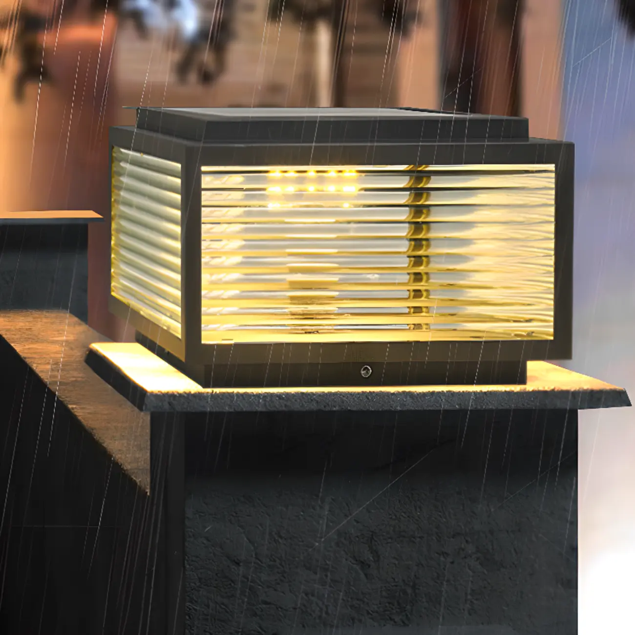 Black Metal Clear Glass Solar Post Cap Light Image - 3 | homeyfad