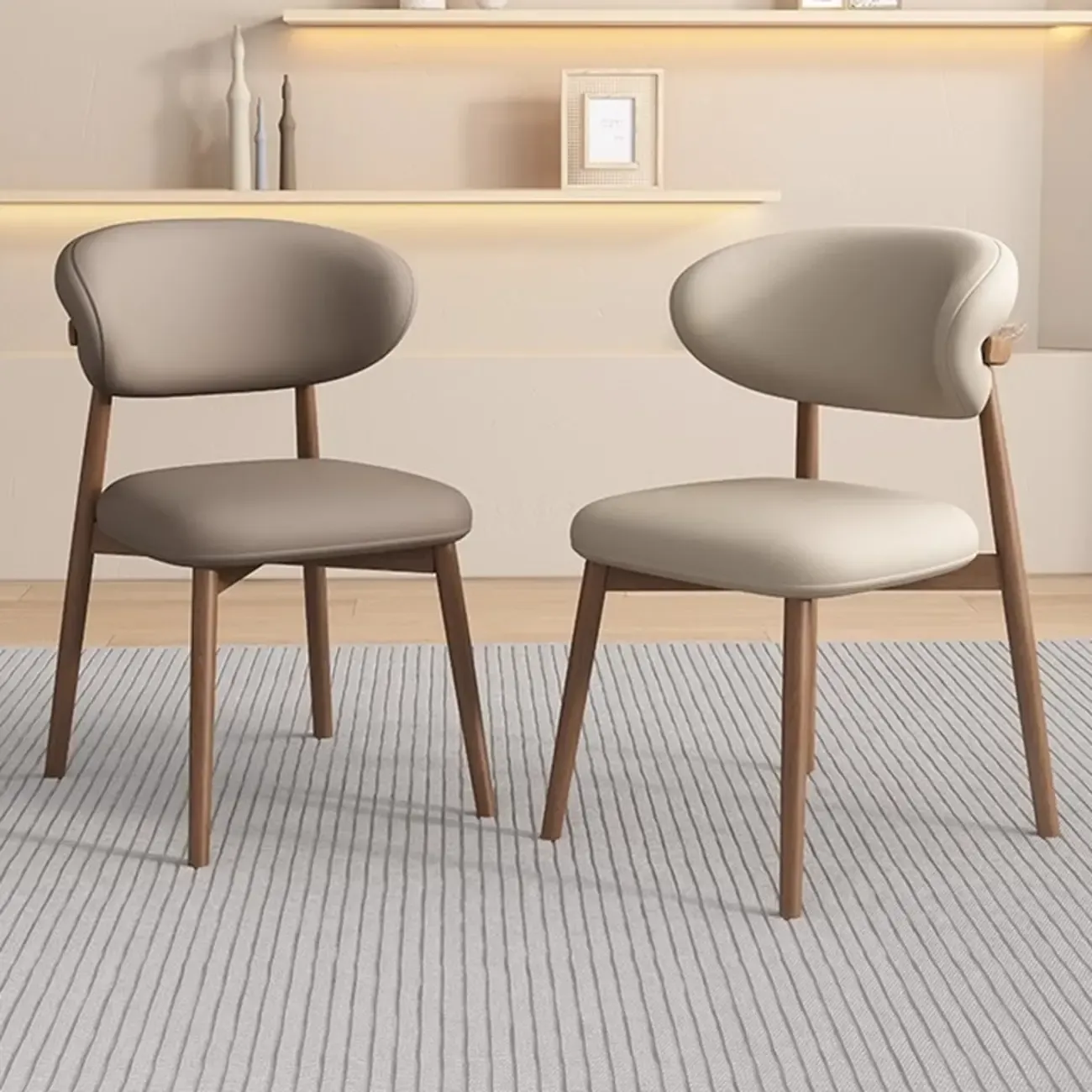 Beige Faux Leather Open Back Armless Dining Chair Image - 1