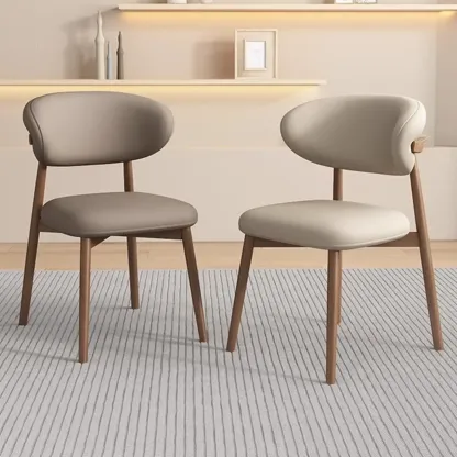 Beige Faux Leather Open Back Armless Dining Chair Image - 1