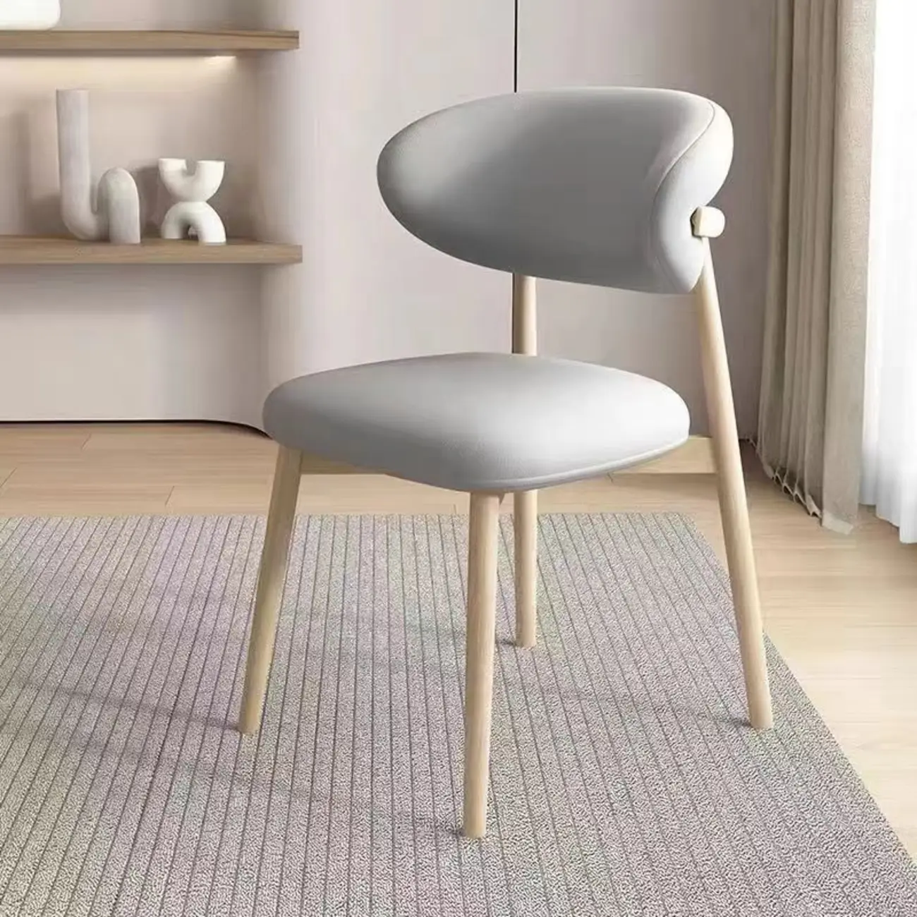 Beige Faux Leather Open Back Armless Dining Chair Image - 2 | homeyfad