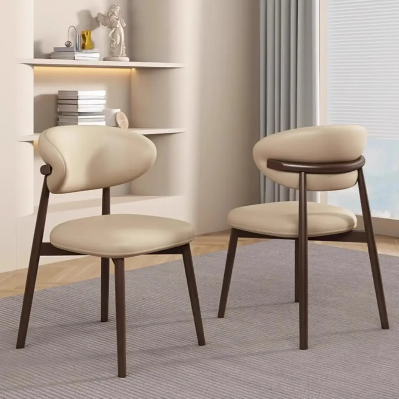 Beige Faux Leather Open Back Armless Dining Chair Image - 2