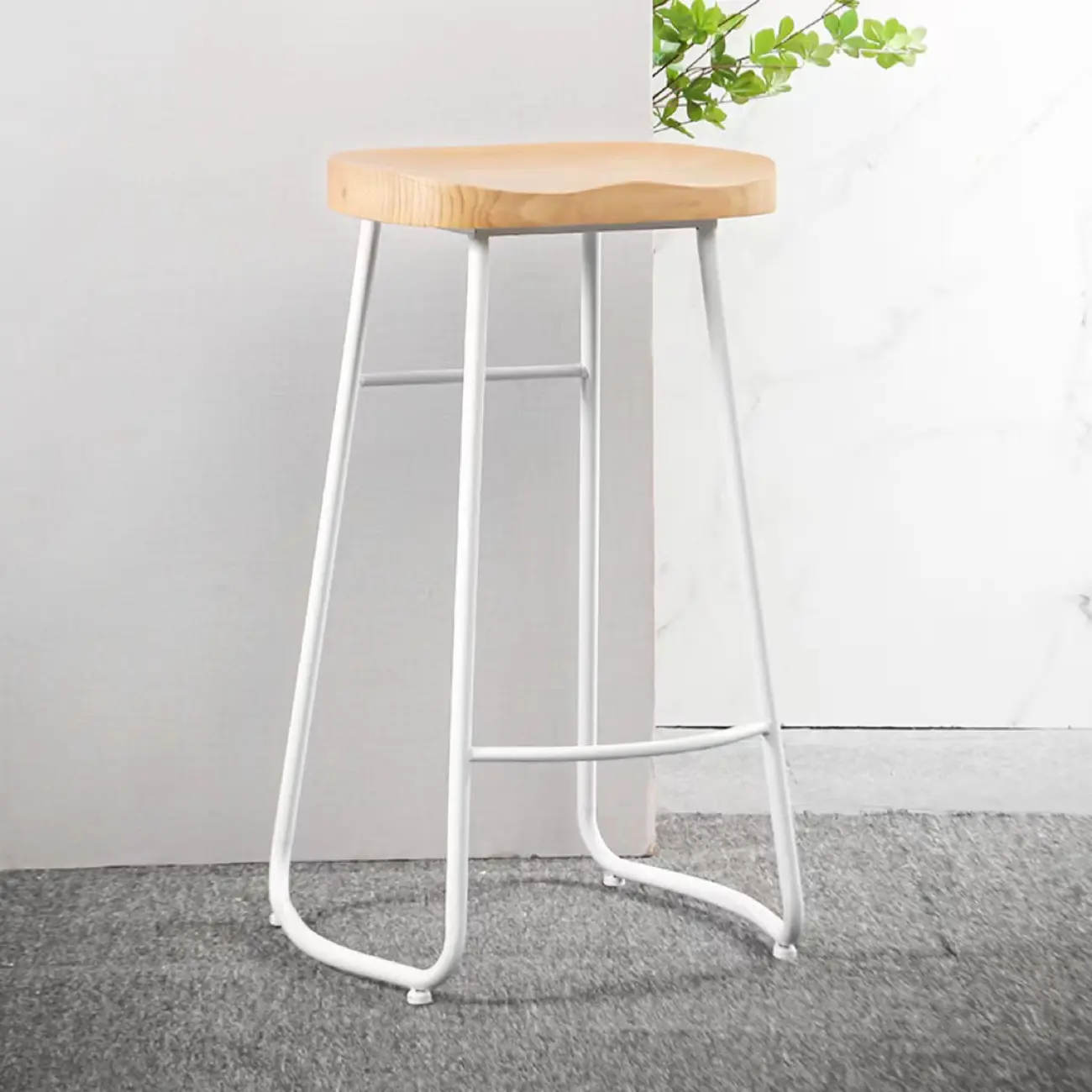 Natural Wood Curved Seat Backless Counter Bar Stools Image - 3 | homeyfad